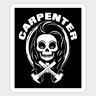 Female Carpenter Skull and Hammer White Logo Sticker